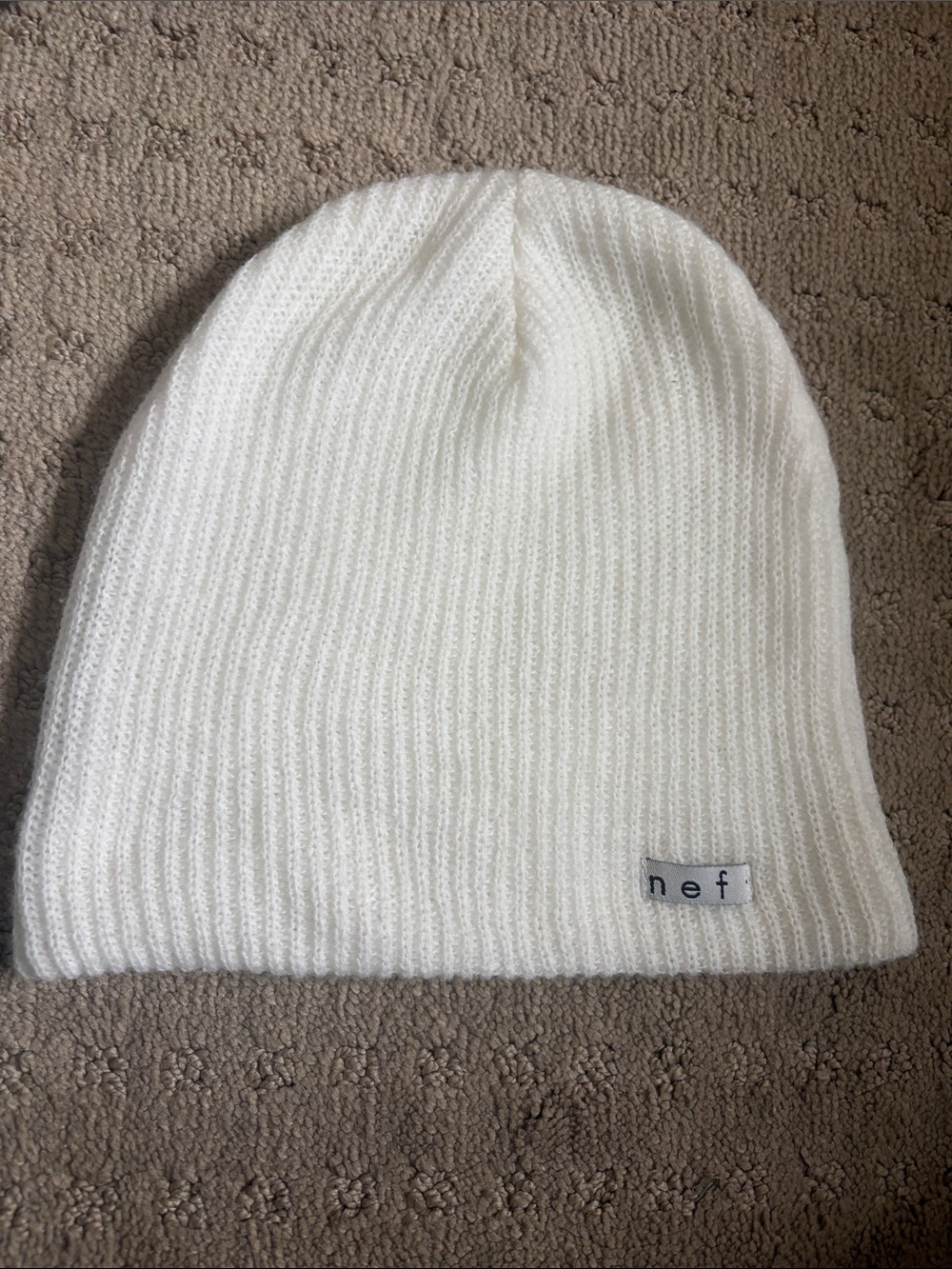 Neff White Ribbed Knit Cuffed Beanie